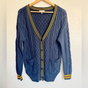 BP V-neck long sleeved school girl cardigan cable knit sweater academia Blue S